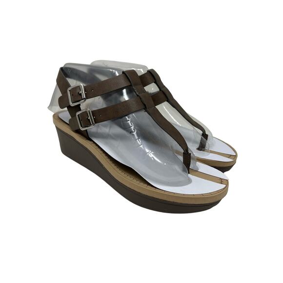 Journee Collection Bianca Vegan Leather Comfort Wedge Sandals 8.5 - Picture 1 of 7